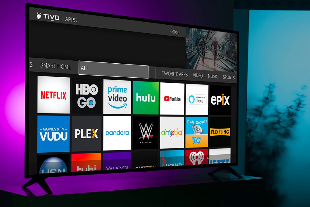 TV screen showing apps available through TiVo EDGE for cable