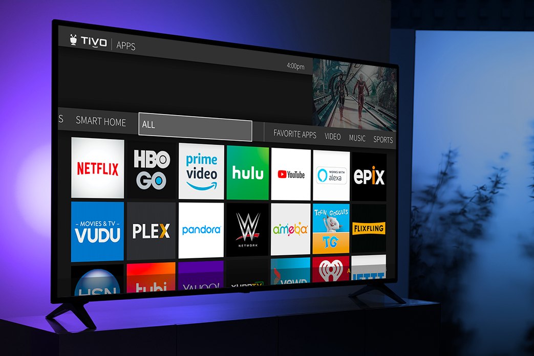 Image of a TV screen with the TiVo Apps home screen